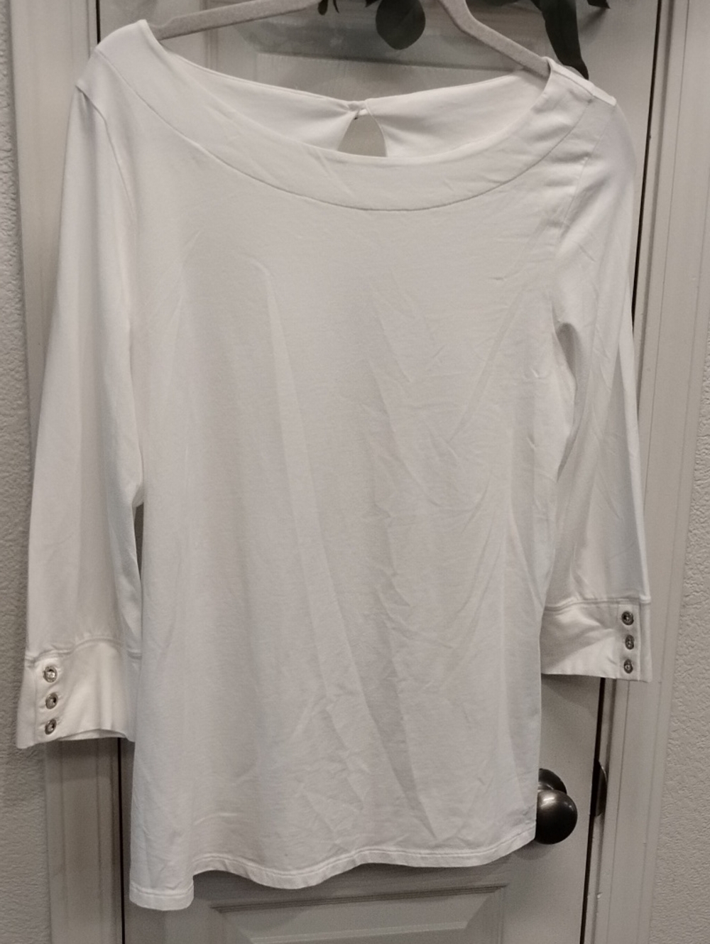 Lilly Pulitzer White Boatneck Long Sleeve Top with Button Cuffs